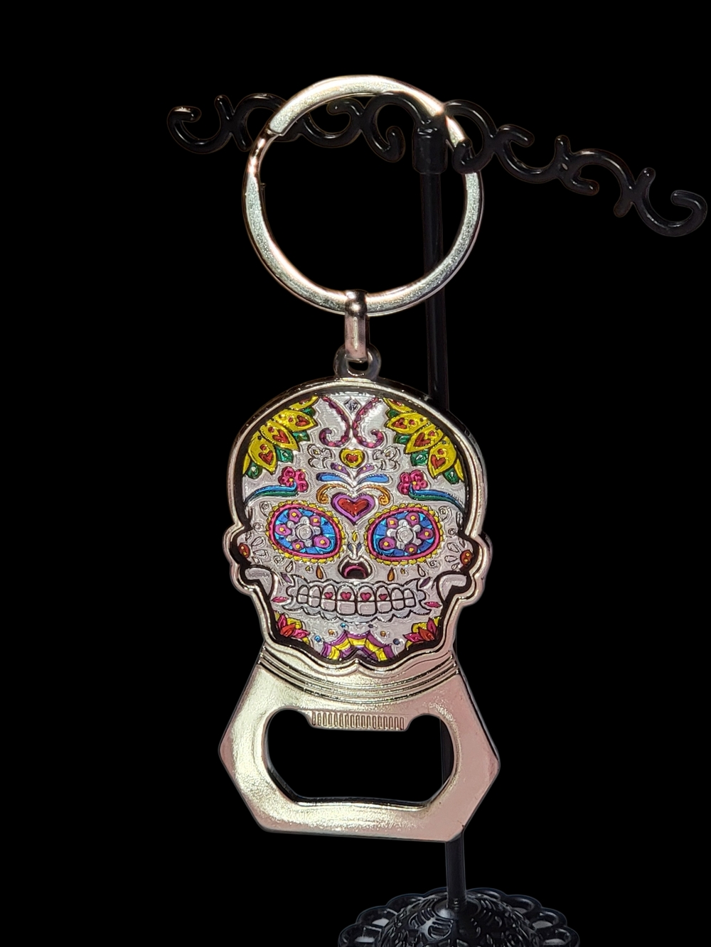 Source Unknown Multicolor Sugar Skull Keychain Bottle Opener